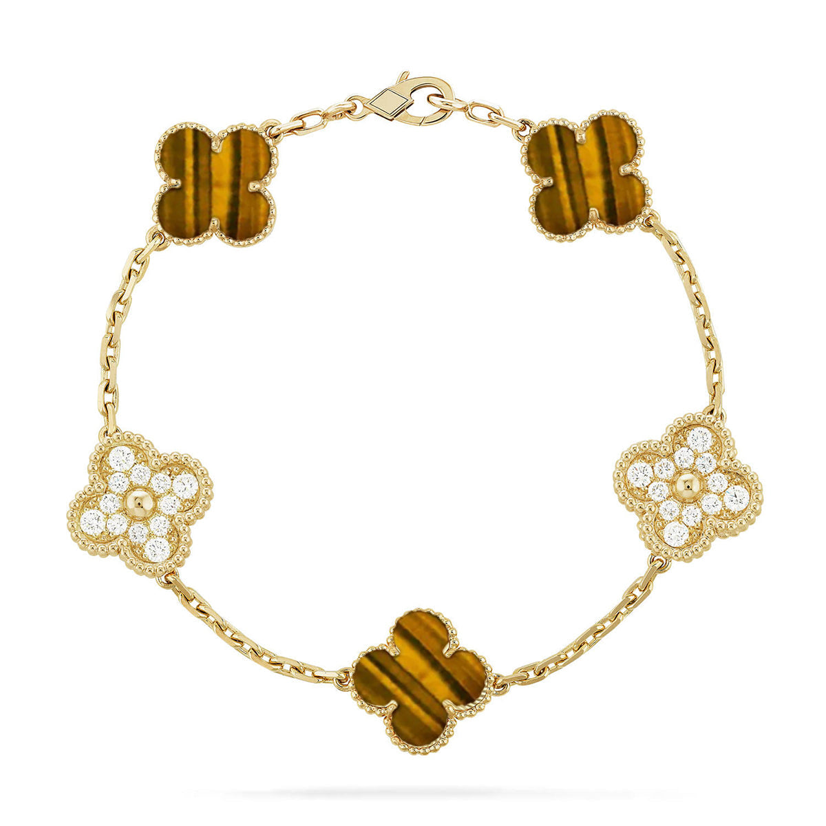 [OAK JURI] CLOVER 5 MOTIFS TIGER EYE BRACELET COLLECTION