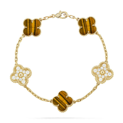 [OAK JURI] CLOVER 5 MOTIFS TIGER EYE BRACELET COLLECTION