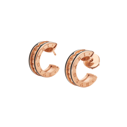 [OAK JURI]ZERO 1 ROCK PINK GOLD EARRINGS WITH STUDDED SPIRAL AND BLACK CERAMIC