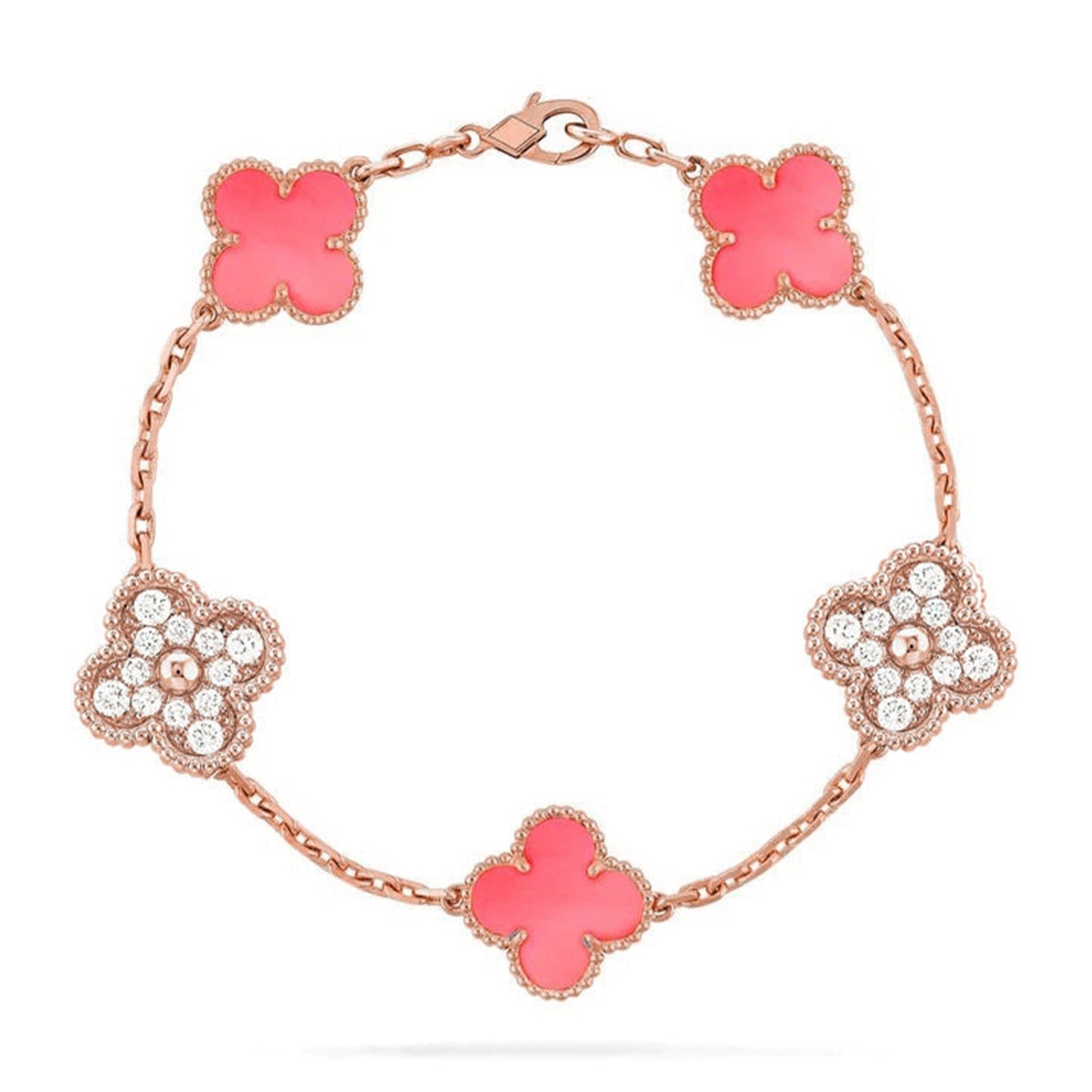 [OAK JURI] CLOVER 5 MOTIFS  PINK MOP BRACELET COLLECTION