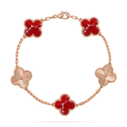 [OAK JURI]CLOVER 5 MOTIF RED PATTERN BRACELET COLLECTION