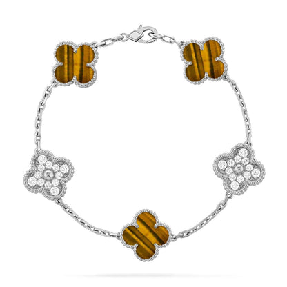 [OAK JURI] CLOVER 5 MOTIFS TIGER EYE BRACELET COLLECTION