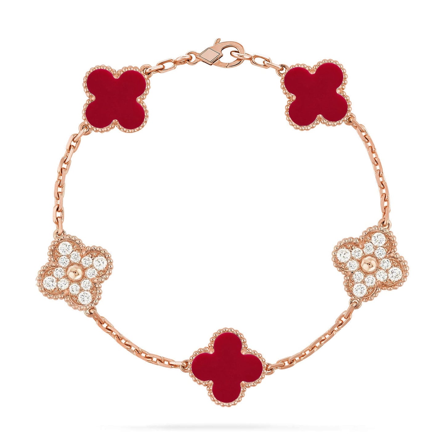 [OAK JURI] CLOVER 5 MOTIF RED CORNELIAN BRACELET COLLECTION