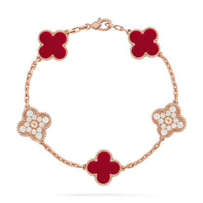 [OAK JURI] CLOVER 5 MOTIF RED CORNELIAN BRACELET COLLECTION
