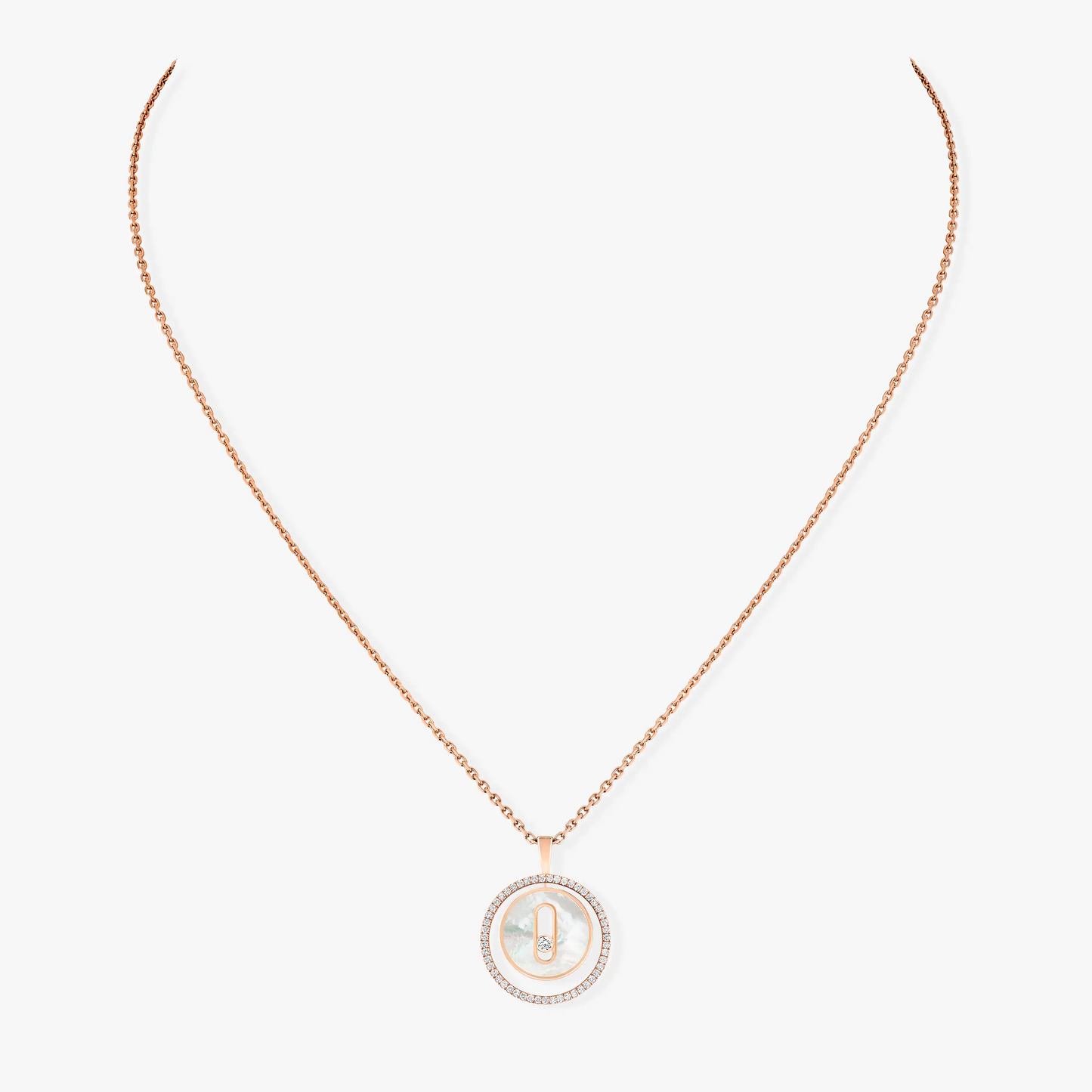 [OAK JURI]LUCKY MOVE 1 DIAMOND WHITE MOTHER OF PEARL PINK GOLD DIAMOND NECKLACE