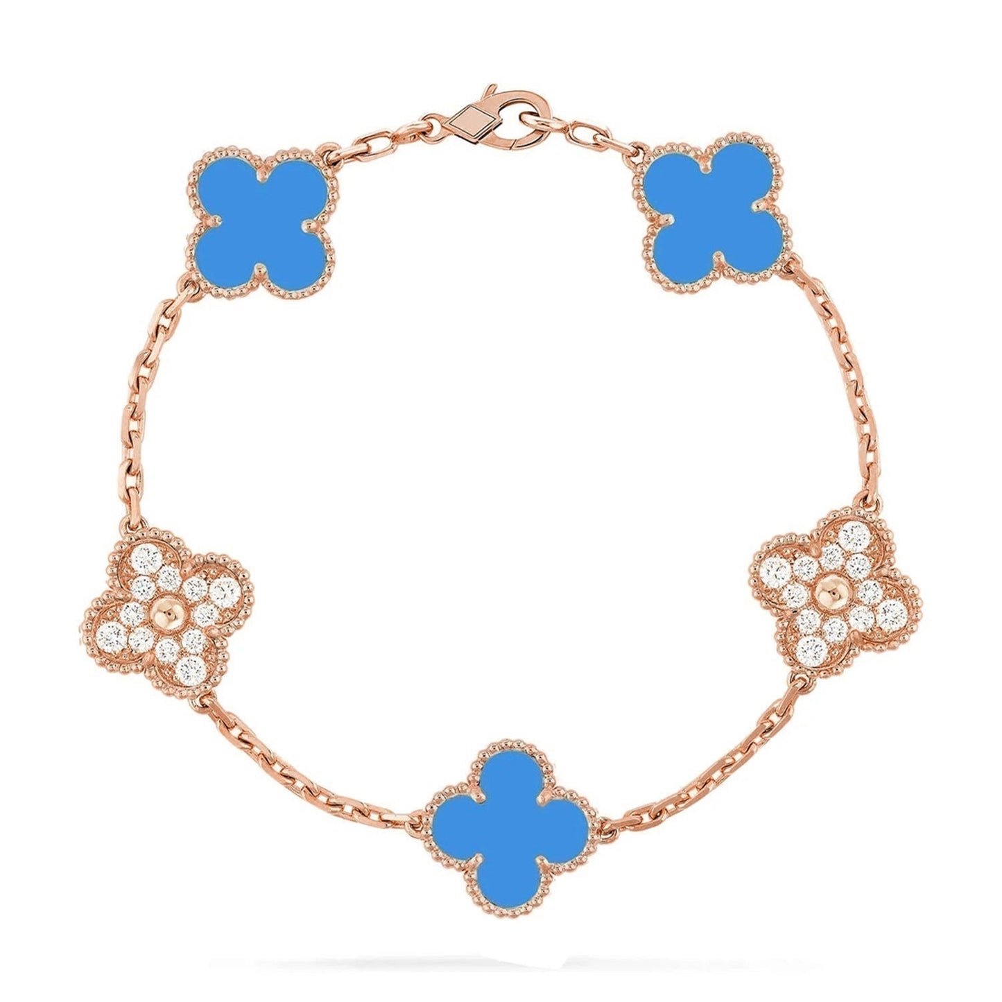 [OAK JURI] CLOVER 5 MOTIF BLUE AGATE BRACELET COLLECTION