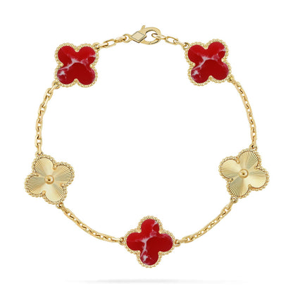 [OAK JURI]CLOVER 5 MOTIF RED PATTERN BRACELET COLLECTION