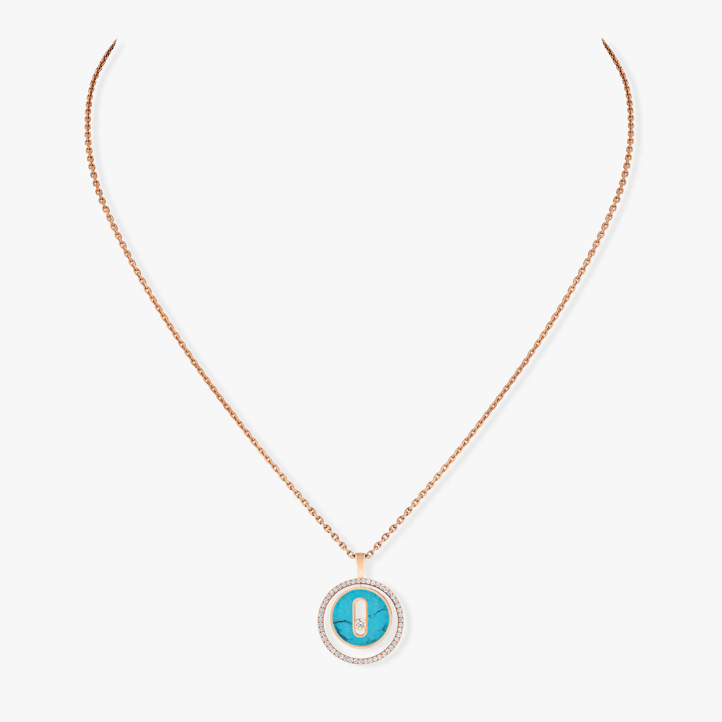 [OAK JURI]LUCKY MOVE 1 DIAMOND TURQUOISE PINK GOLD DIAMOND NECKLACE