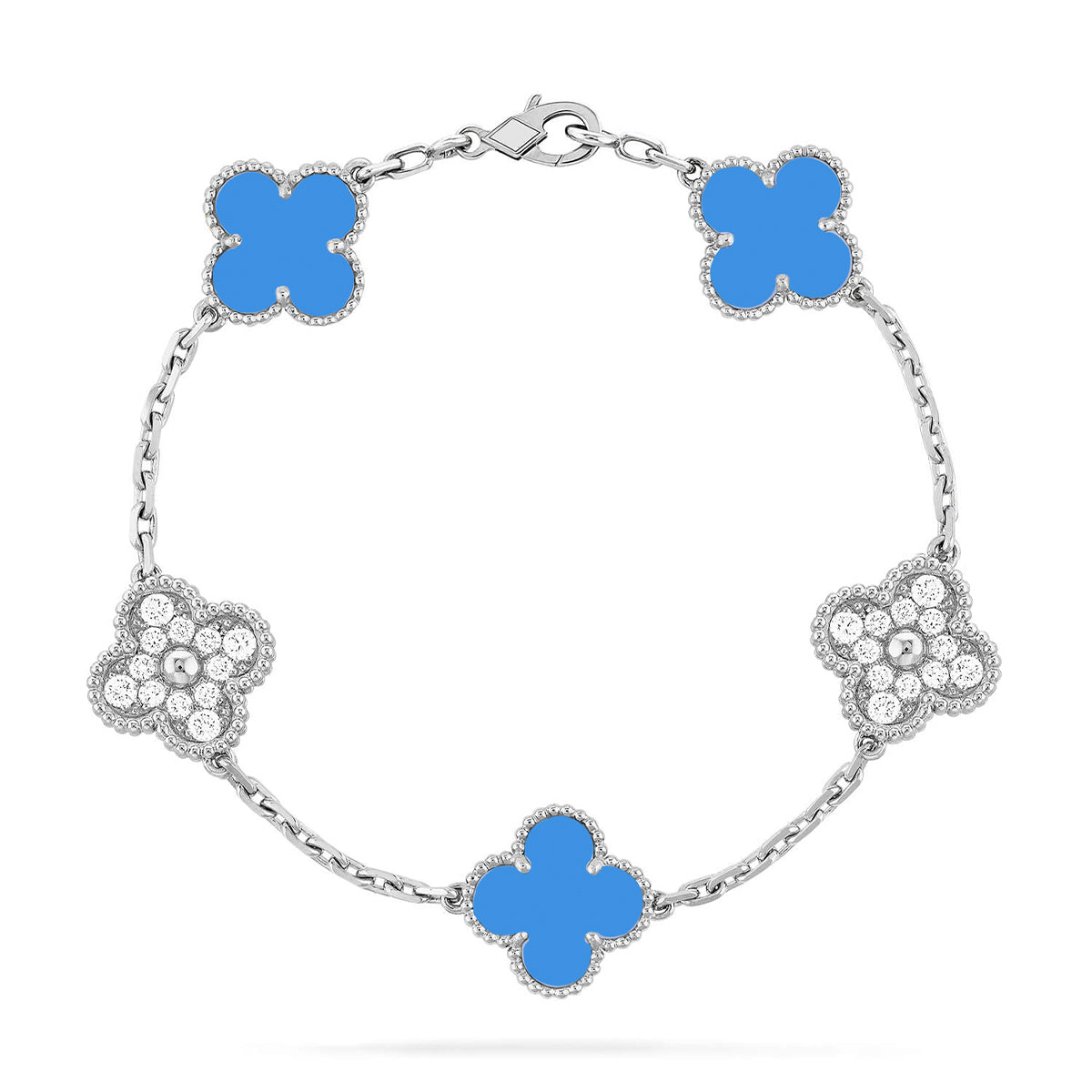 [OAK JURI] CLOVER 5 MOTIF BLUE AGATE BRACELET COLLECTION