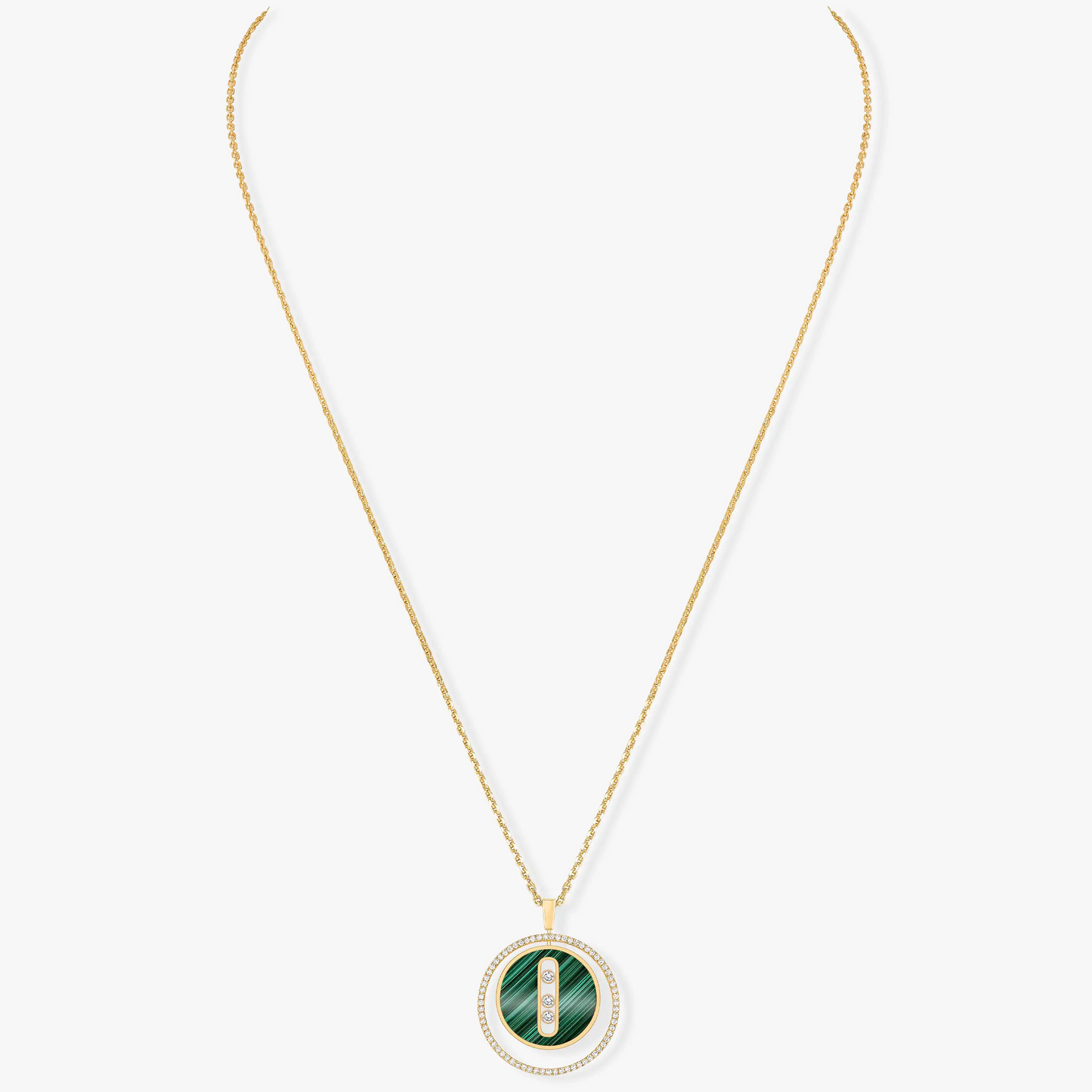 [OAK JURI]LUCKY MOVE 3 DIAMOND MALACHITE GOLD DIAMOND NECKLACE