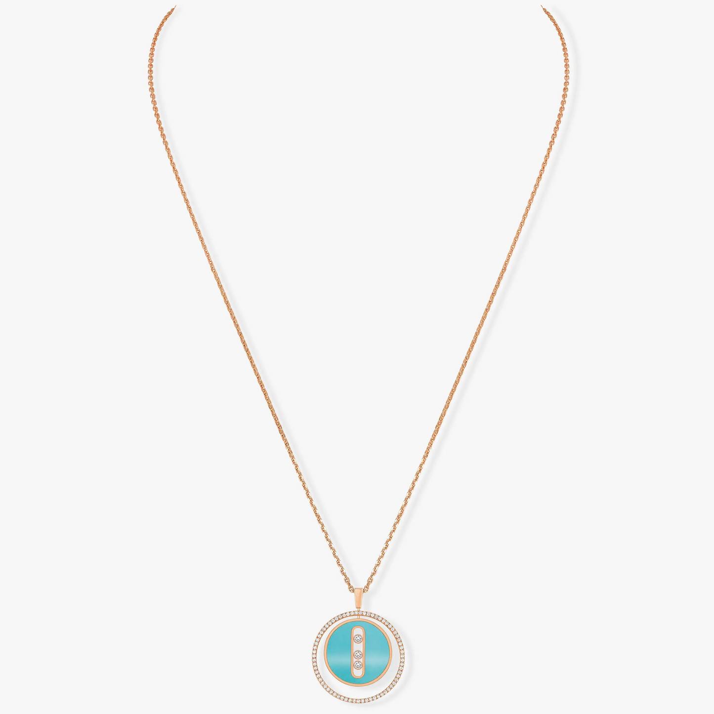[OAK JURI]LUCKY MOVE 3 DIAMONDS TURQUOISE PINK GOLD DIAMOND NECKLACE
