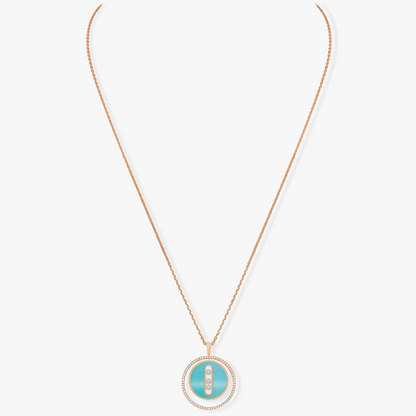 [OAK JURI]LUCKY MOVE 3 DIAMONDS TURQUOISE PINK GOLD DIAMOND NECKLACE