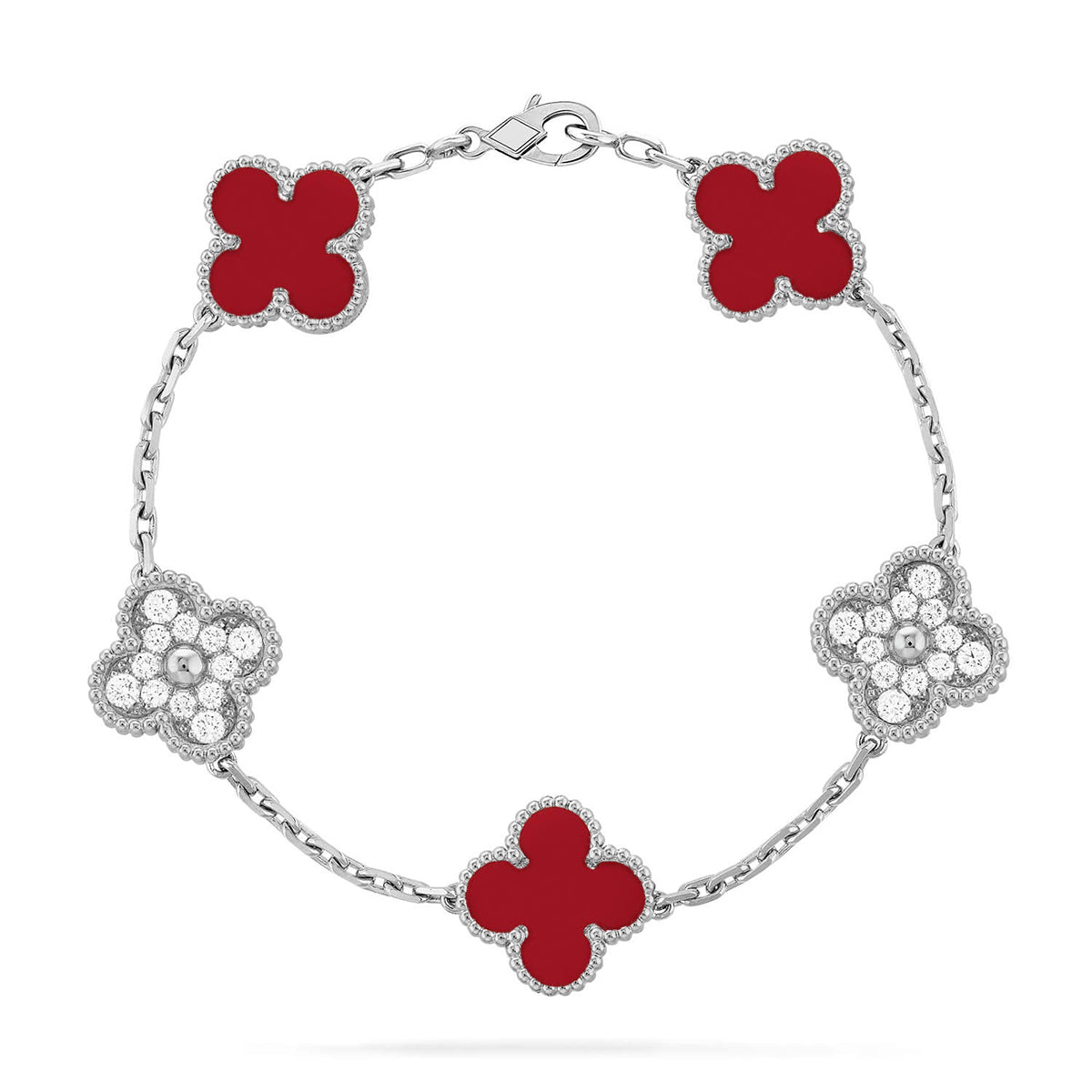 [OAK JURI] CLOVER 5 MOTIF RED CORNELIAN BRACELET COLLECTION