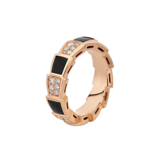 [OAK JURI]SERPENTI RING PINK GOLD BLACK MOP DIAMOND PAVED 4MM