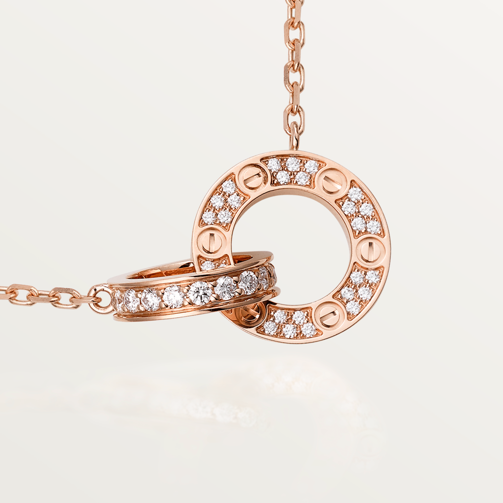 [OAK JURI]LOVE 7.6MM NECKLACE ROSE GOLD AND SILVER  FULL DIAMOND