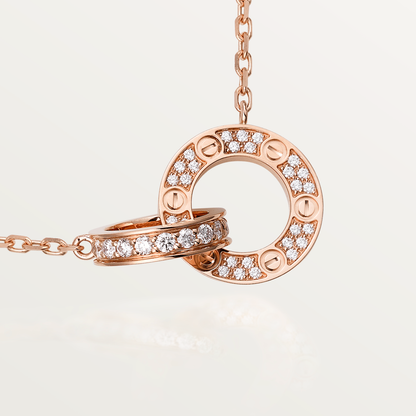 [OAK JURI]LOVE 7.6MM NECKLACE ROSE GOLD AND SILVER  FULL DIAMOND