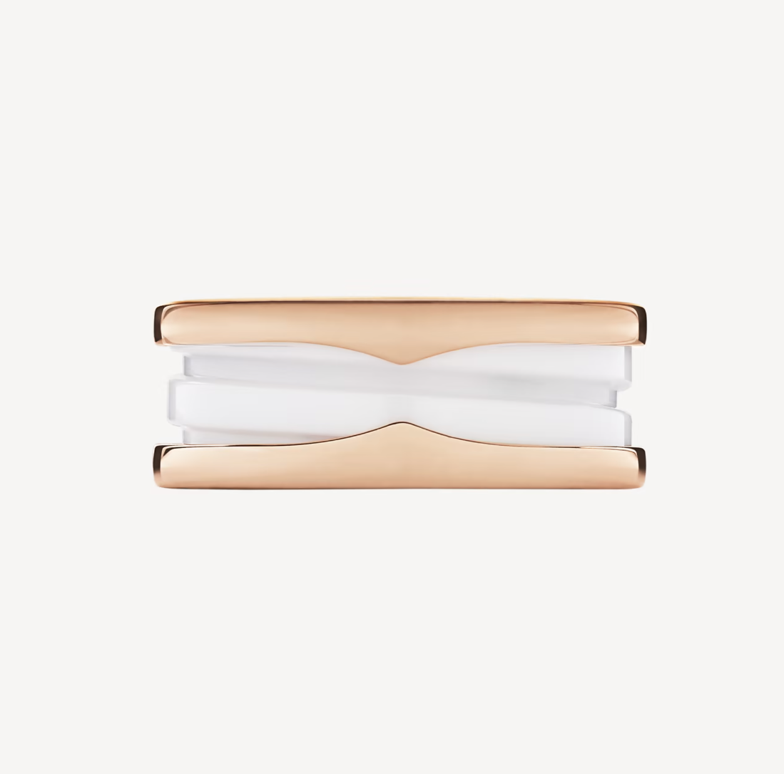 [OAK JURI]ZERO 1 TWO-BAND LOOPS AND WHITE CERAMIC SPIRAL PINK GOLD RING