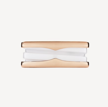 [OAK JURI]ZERO 1 TWO-BAND LOOPS AND WHITE CERAMIC SPIRAL PINK GOLD RING
