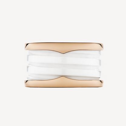 [OAK JURI]ZERO 1 FOUR-BAND LOOPS AND WHITE CERAMIC SPIRAL PINK GOLD RING