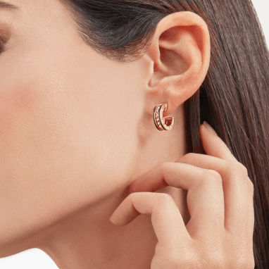 [OAK JURI]ZERO 1 ROCK PINK GOLD EARRINGS WITH STUDDED SPIRAL AND BLACK CERAMIC