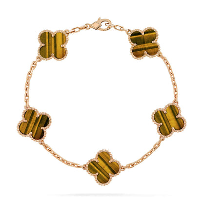 [OAK JURI] CLOVER 5 MOTIFS TIGER EYE BRACELET COLLECTION