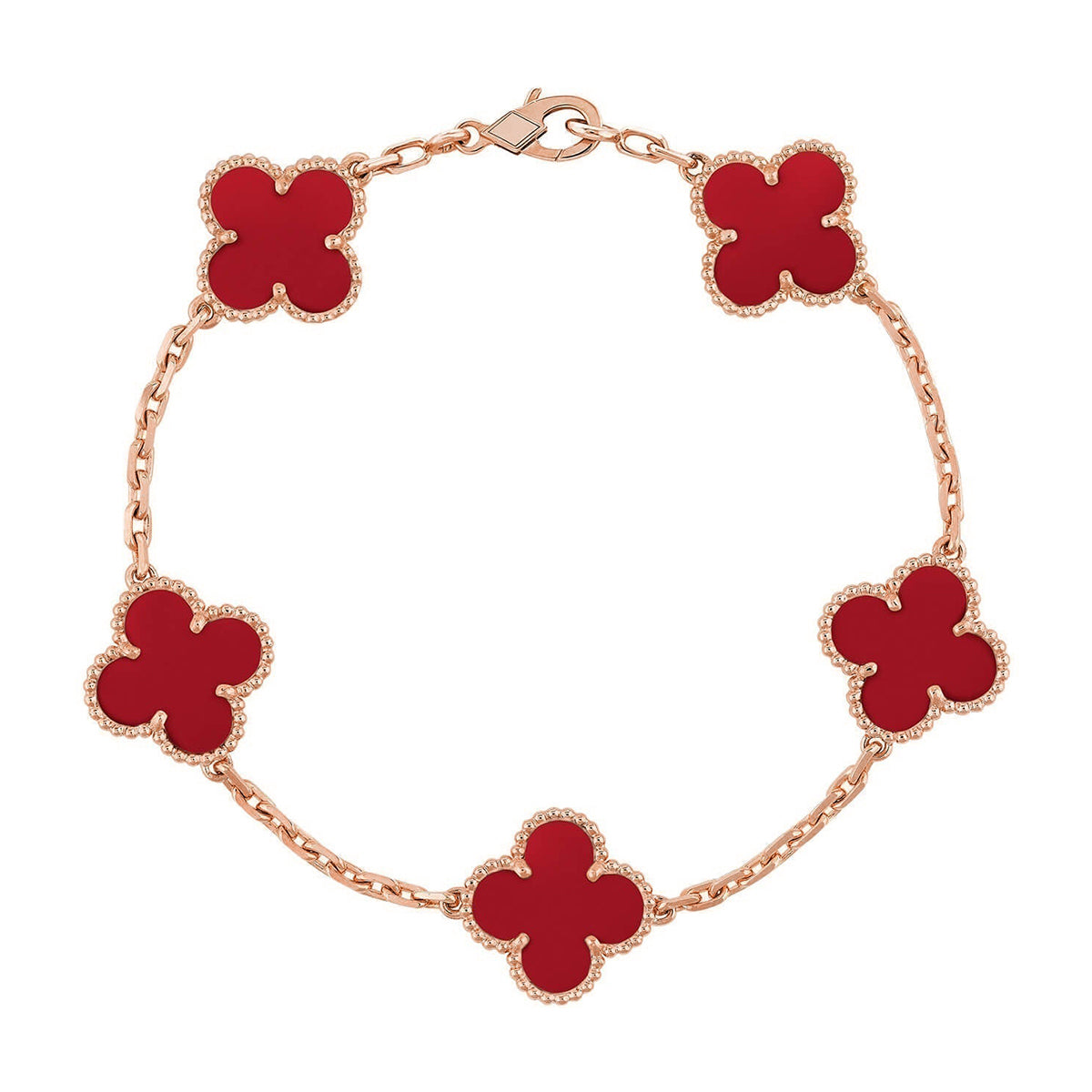 [OAK JURI] CLOVER 5 MOTIF RED CORNELIAN BRACELET COLLECTION