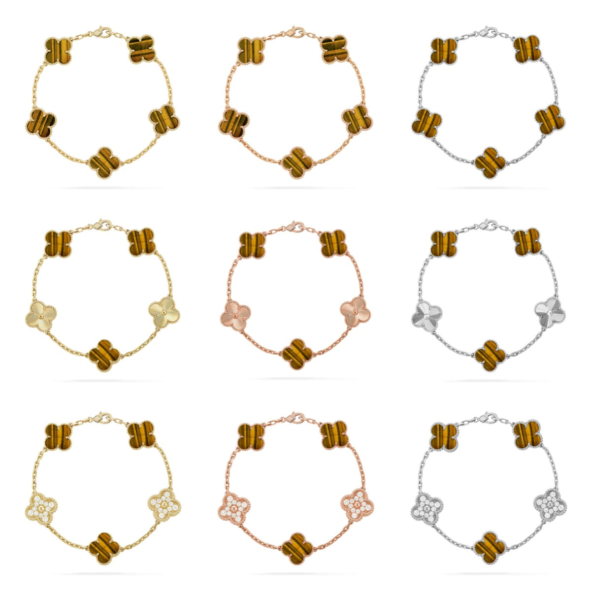 [OAK JURI] CLOVER 5 MOTIFS TIGER EYE BRACELET COLLECTION