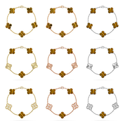 [OAK JURI] CLOVER 5 MOTIFS TIGER EYE BRACELET COLLECTION