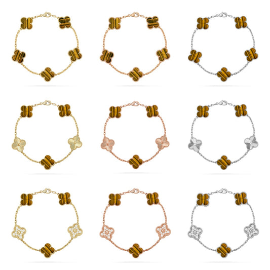 [OAK JURI] CLOVER 5 MOTIFS TIGER EYE BRACELET COLLECTION