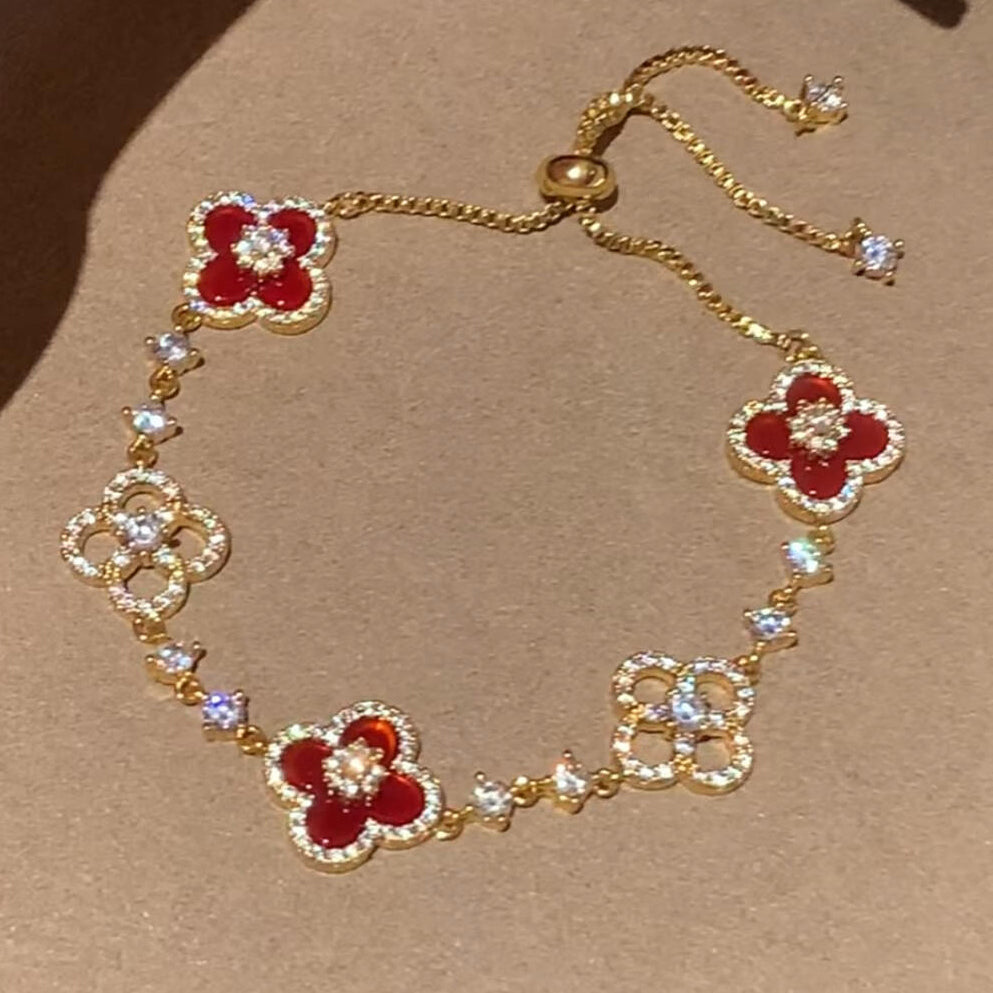 [OAK JURI]CLOVER 5 MOTIF PINK BLUE RED WHITE BRACELET