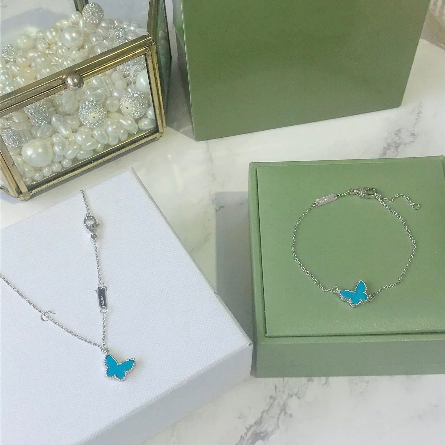 [OAK JURI]BUTTERFLY TURQUOISE BUTTERFLY BRACELET SILVER