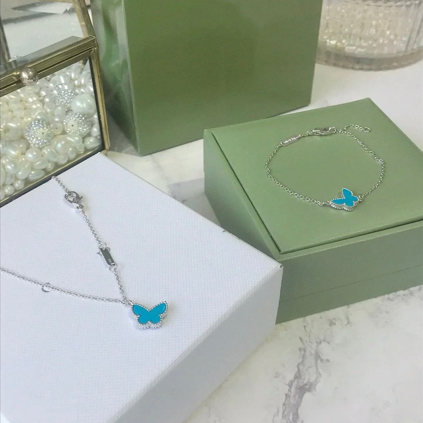 [OAK JURI]BUTTERFLY TURQUOISE BUTTERFLY BRACELET SILVER