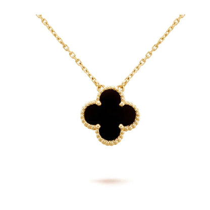 [OAK JURI]CLOVER 15MM BLACK ONYX SINGLE FLOWER NECKLACE