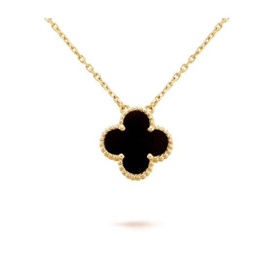 [OAK JURI]CLOVER 15MM BLACK ONYX SINGLE FLOWER NECKLACE