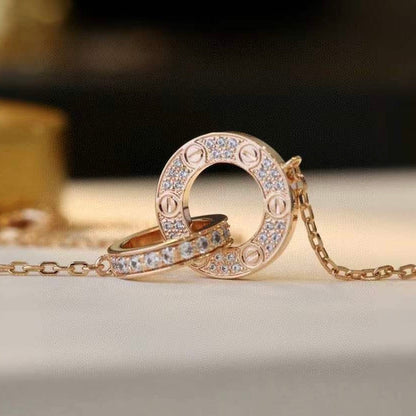 [OAK JURI]LOVE 7.6MM NECKLACE ROSE GOLD AND SILVER  FULL DIAMOND