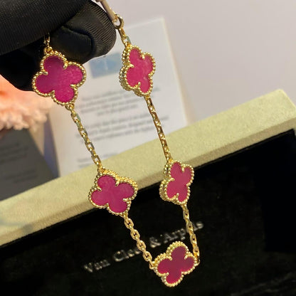 [OAK JURI]CLOVER 5 MOTIFS PINK ENAMEL BRACELET