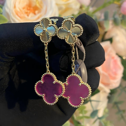 [OAK JURI]NEW CLOVER 2 MOTIF PINK ENAMEL EARRINGS
