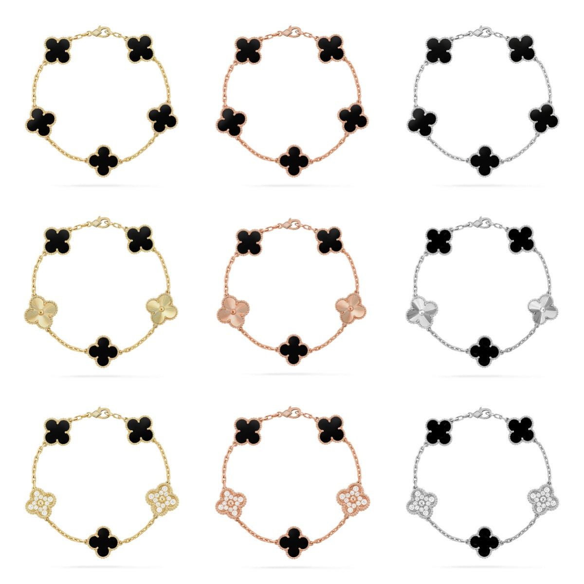[OAK JURI] CLOVER 5 MOTIF ONYXS BRACELET COLLECTION