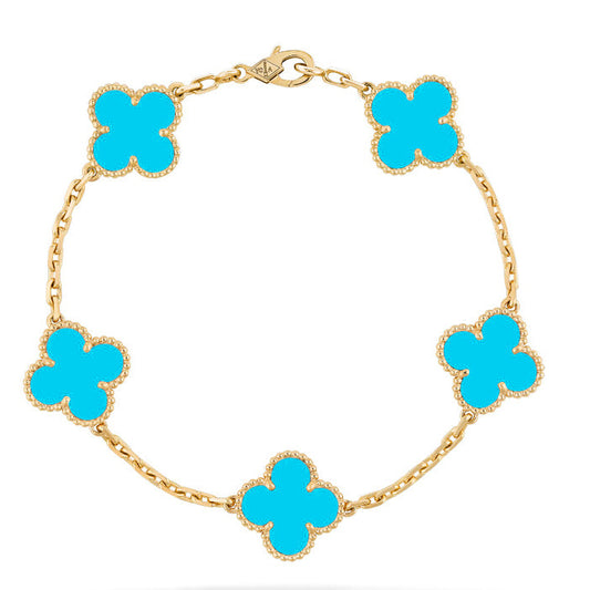 [OAK JURI]CLOVER 5 MOTIFS TURQUOISE BRACELET