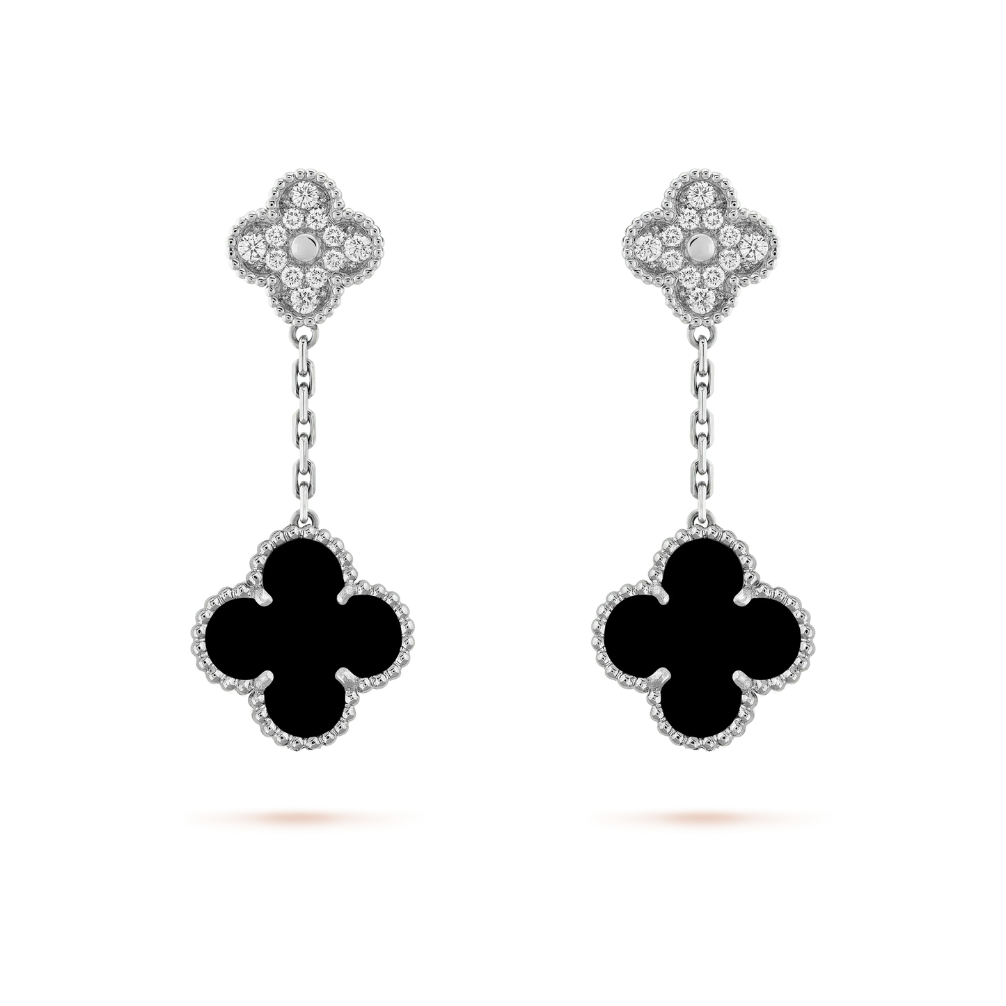 [OAK JURI]CLOVER 2 MOTIFS  DIAMOND ONYX EARRINGS SILVER