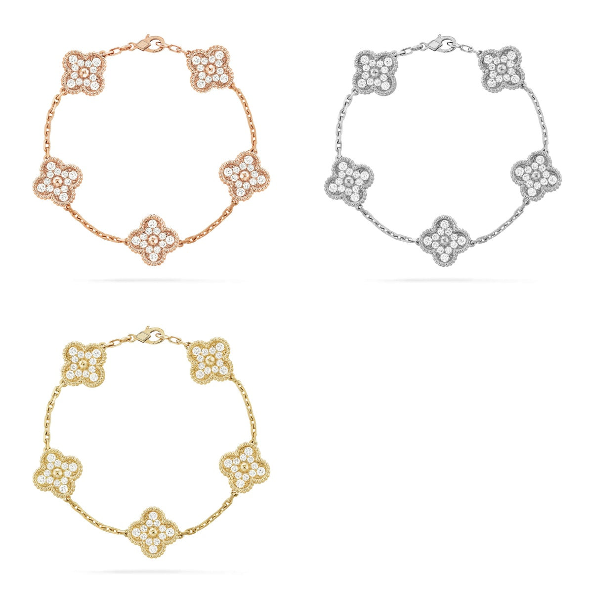 [OAK JURI] CLOVER 5 MOTIF FULL DIAMOND BRACELET COLLECTION