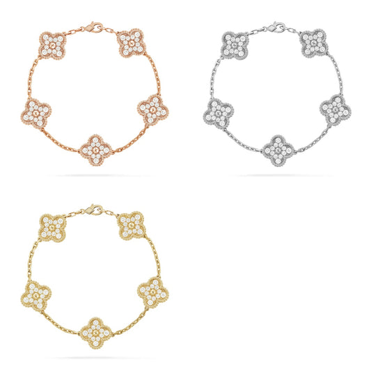 [OAK JURI] CLOVER 5 MOTIF FULL DIAMOND BRACELET COLLECTION