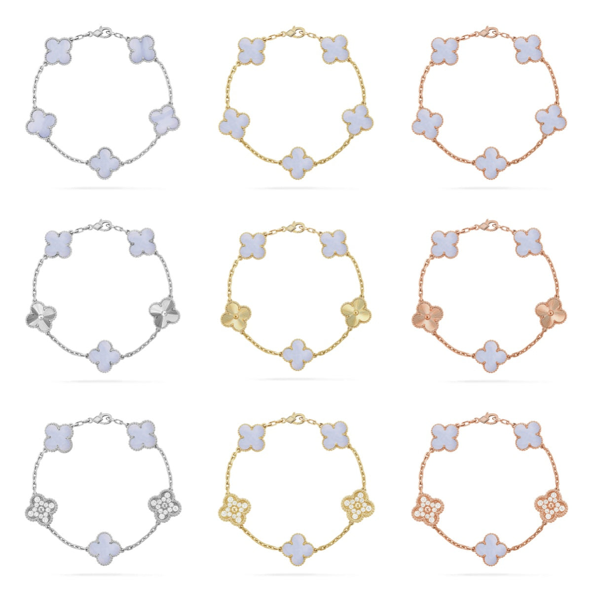 [OAK JURI] CLOVER 5 MOTIF PURPLE CHALCEDONY BRACELET COLLECTION