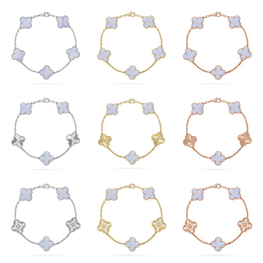 [OAK JURI] CLOVER 5 MOTIF PURPLE CHALCEDONY BRACELET COLLECTION