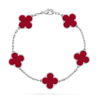 [OAK JURI] CLOVER 5 MOTIF RED CORNELIAN BRACELET COLLECTION