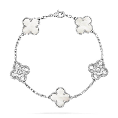 [OAK JURI]CLOVER WHITE PEARL MOP 5 MOTIF BRACELET COLLECTION