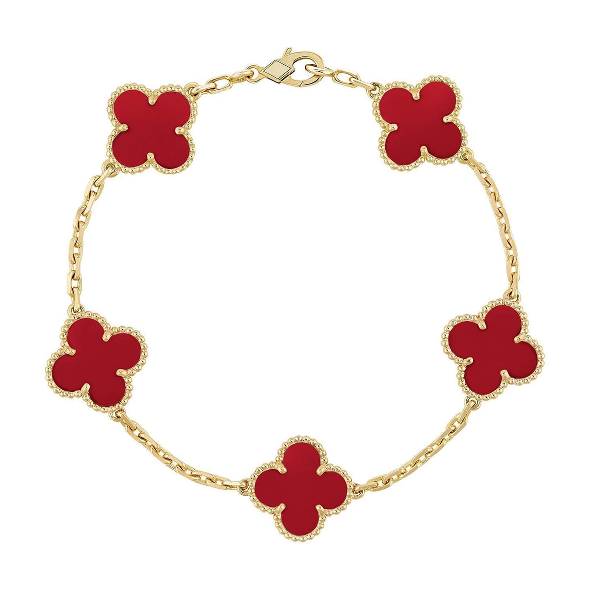 [OAK JURI] CLOVER 5 MOTIF RED CORNELIAN BRACELET COLLECTION