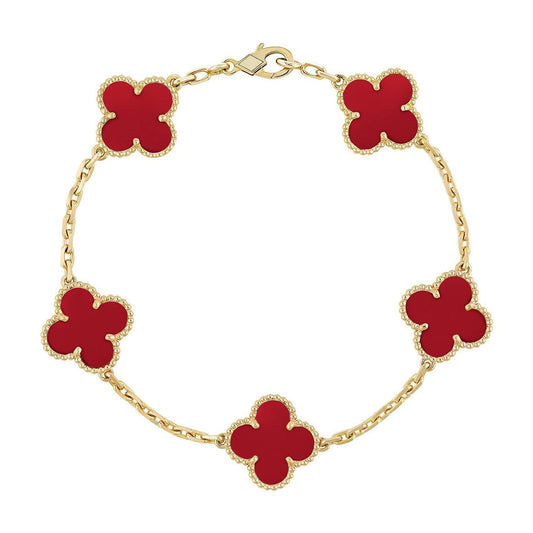 [OAK JURI] CLOVER 5 MOTIF RED CORNELIAN BRACELET COLLECTION