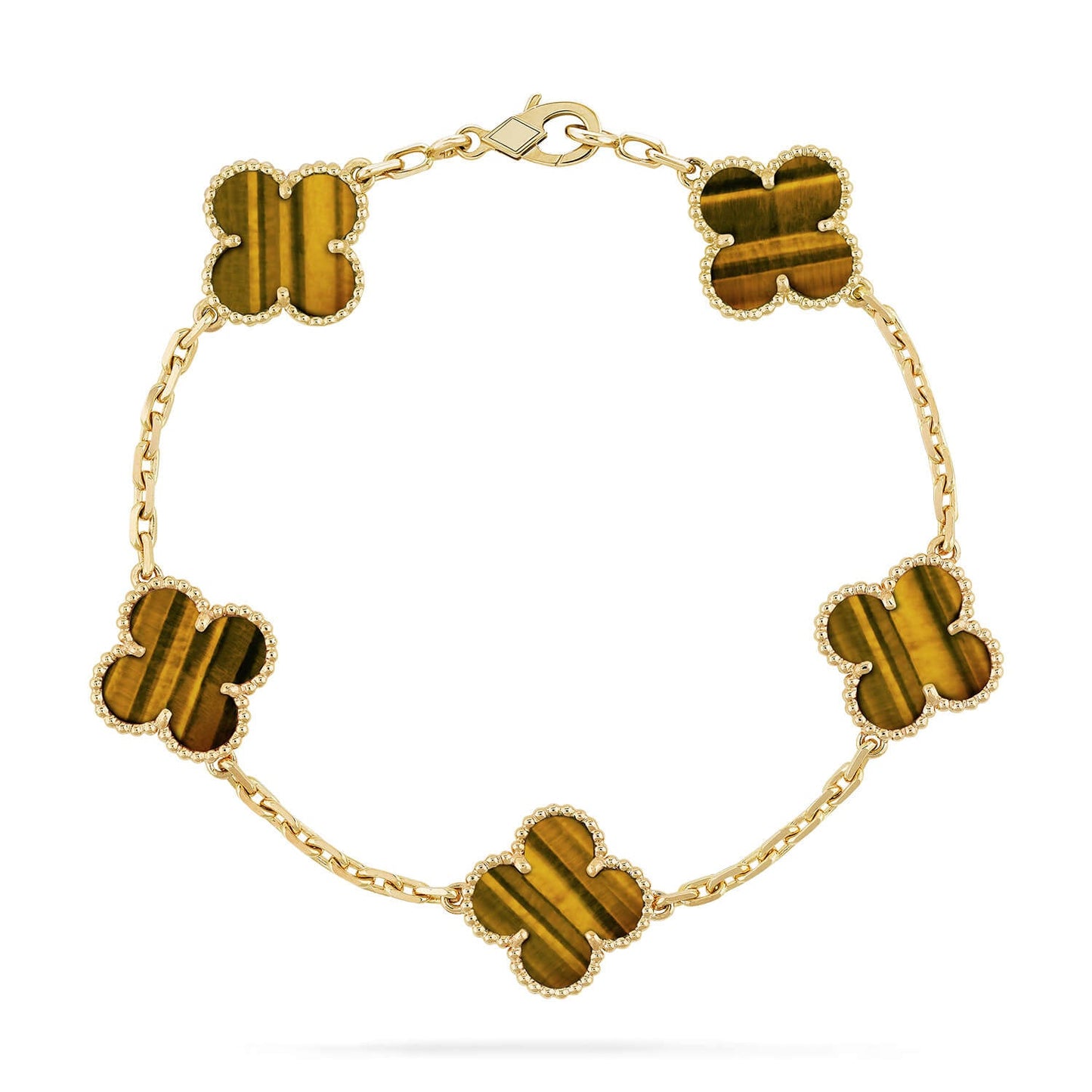 [OAK JURI] CLOVER 5 MOTIFS TIGER EYE BRACELET COLLECTION