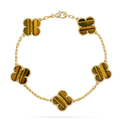 [OAK JURI] CLOVER 5 MOTIFS TIGER EYE BRACELET COLLECTION